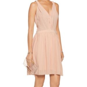 Maje Pleated V-Neck Mini Dress in Blush Pink